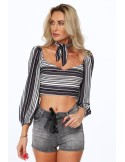 Navy blue short striped blouse 99060 - Online store - Boutique